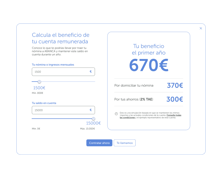 Imagen del simulador de beneficios de la cuenta online